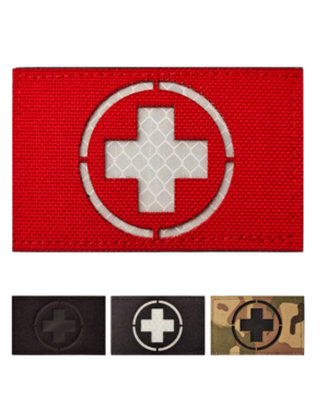 Red Cross Badge Medical First Aid Patch IR Reflective Laser Engraving Embroidery Cloth Patch Luminous Velcro Double-sided